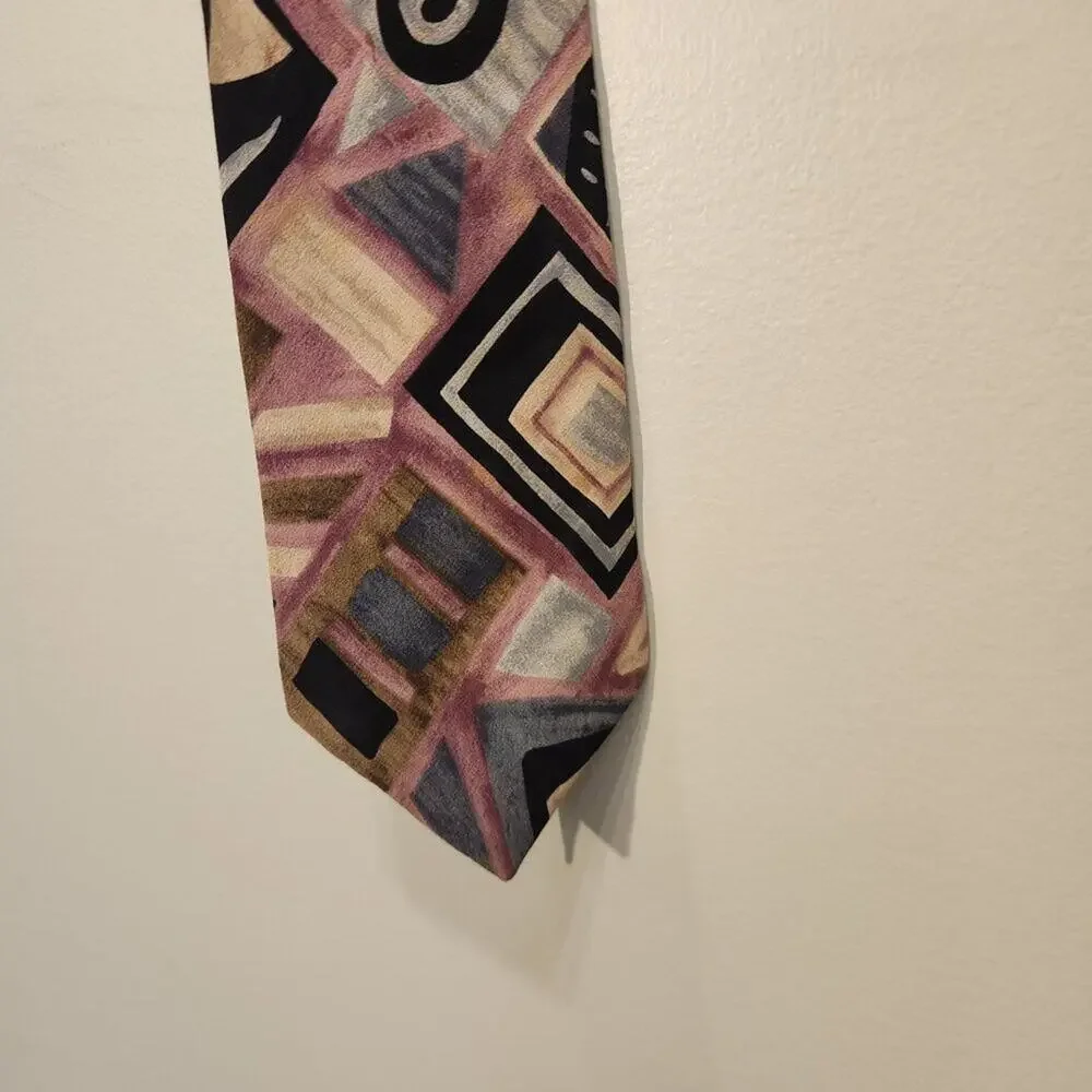 Vintage Gianelli Silk Tie Milan New York Handmade Bold Neutral Print 90's Print